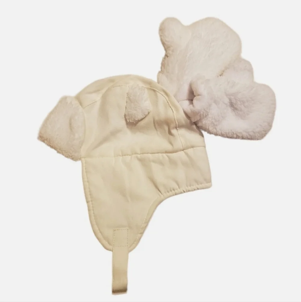 Wonder Nation White Fleece Lined Trapper Hat Mittens New w Tags 6-18 Months